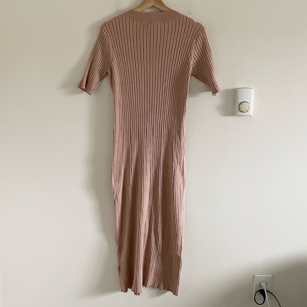 Varley Maeve Ribbed Knit Midi Dress Women’s XL Warm Taupe Neutral Short Sleeve - Picture 9 of 13